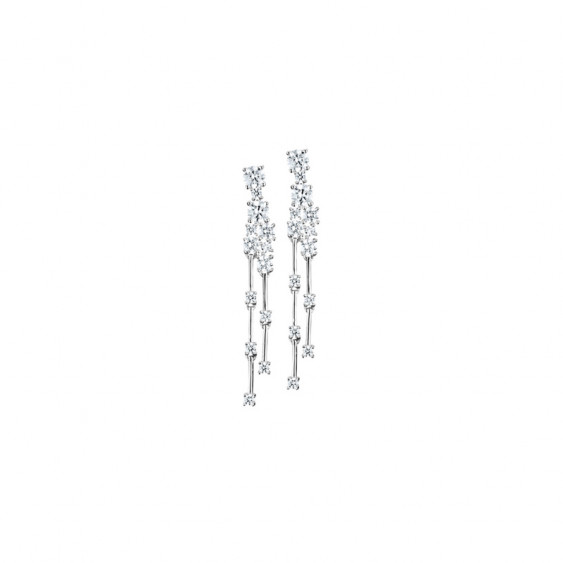 Boucles d'oreilles pendantes Elsa Lee Paris, en argent 925, motif "pluie" d'oxydes de Zirconium blancs