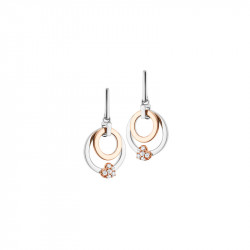 Elsa Lee Paris fine 925 sterling silver earrings, dangling earrings with two circles (gold tone and silver), one gold tone heart