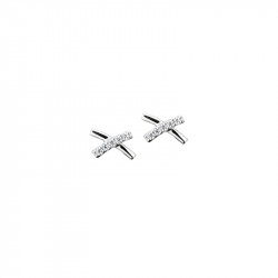 Elsa Lee Paris fine 925 sterling silver earrings, cross pattern with 10 clear Cubic Zirconia