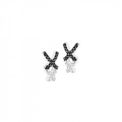 Elsa Lee Paris fine 925 sterling silver earrings, with 14 clear Cubic Zirconia and 13 black Cubic Zirconia