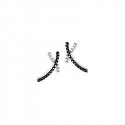 Boucles d'oreilles Elsa Lee Paris, en argent 925, forme croix allongées et pavées d'oxydes de Zirconium noirs et blancs