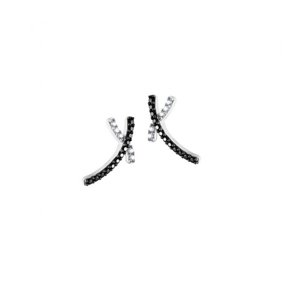 Elsa Lee Paris fine 925 sterling silver earrings , cross pattern covered by 10 clear Cubic Zirconia and 24 black Cubic Zirconia