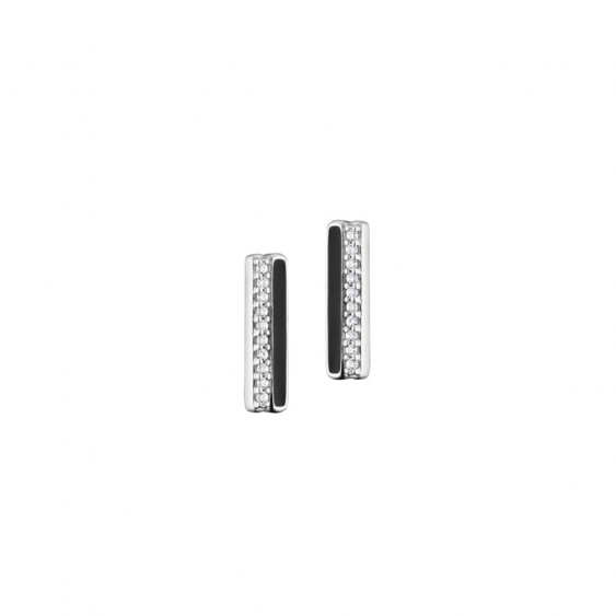 Elsa Lee Paris fine 925 sterling silver earrings, 2 lines with one covered in black enamel and 20 clear Cubic Zirconia