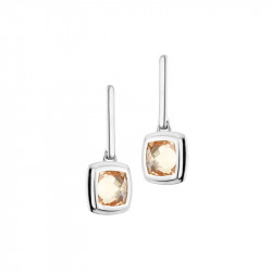 Elsa Lee Paris dangling sterling silver earrings with 2 close set champagne Cubic Zirconia