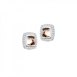 Elsa Lee Paris fine 925 sterling silver earrings with 2 close set champagne Cubic Zirconia surrounded by 48 clear Cubic Zirconia