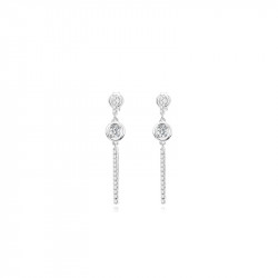 Elsa Lee Paris dangling sterling silver earrings with 2 diamond cut Cubic Zirconia and lines covered in small clear Zirconia