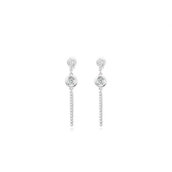Elsa Lee Paris dangling sterling silver earrings with 2 diamond cut Cubic Zirconia and lines covered in small clear Zirconia