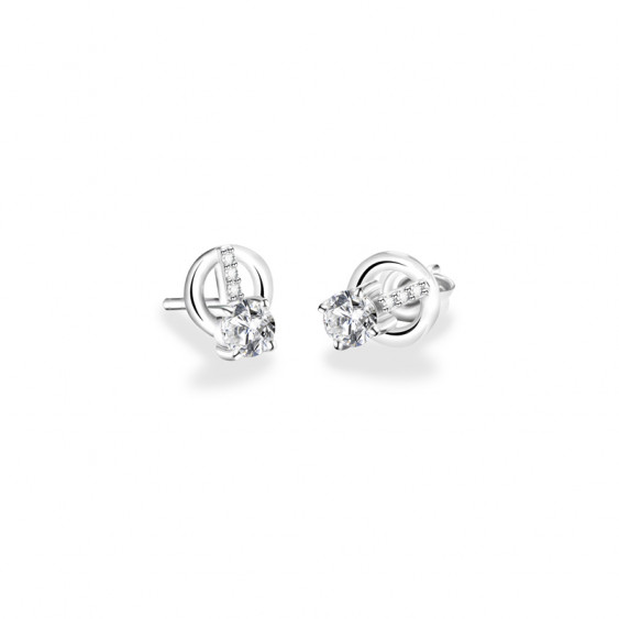 Elsa Lee Paris dangling sterling silver earrings, 2 diamond cut Cubic Zirconia 4mm and 6 clear Zirconia 1mm on lines