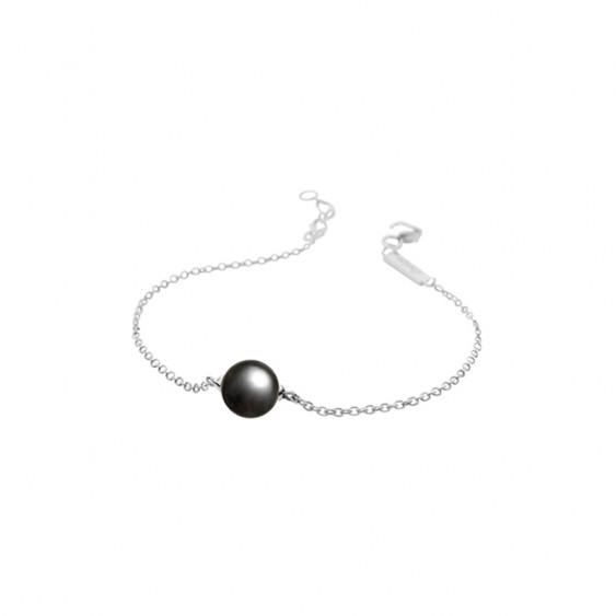 Elsa Lee Paris sterling silver chain bracelet with a 8mm grey pearl, 20cm diameter