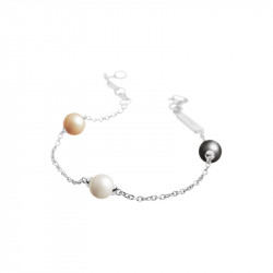 Bracelet Elsa Lee Paris en argent 925 avec trois perles de couleurs blanche, grise et ocre sur chaîne