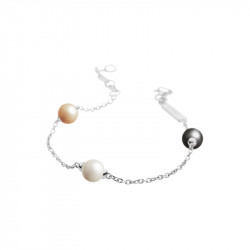 Elsa Lee Paris fine 925 sterling silver bracelet with 3 pearls (grey, white and gold tone)