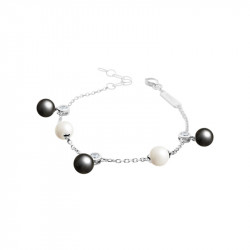 bracelet Elsa Lee Paris, chaine en argent, oxydes de Zirconium blancs et perles blanches et grises