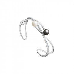 Bracelet rigide perle grise et blanche en argent par Elsa Lee Paris 