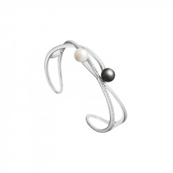 Elsa Lee Paris sterling silver bangle with grey and white pearls and Cubic Zirconia