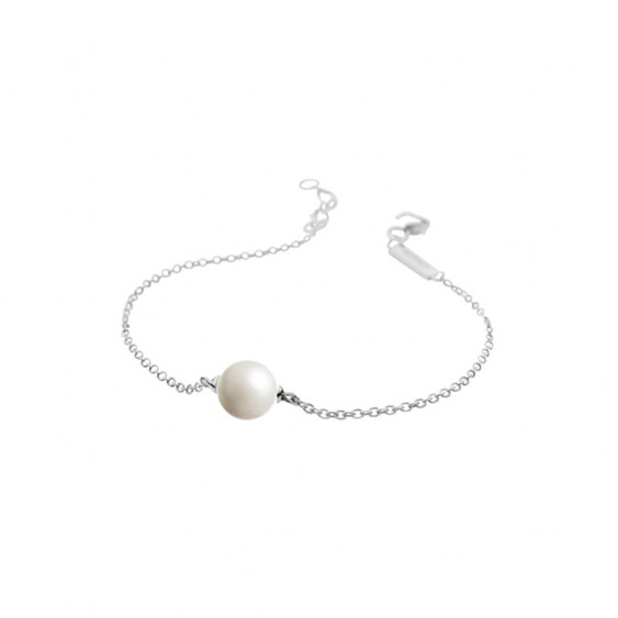 Bracelet en argent avec perle blanche sur chaîne