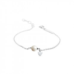 Bracelet en argent, perle blanche et brillant