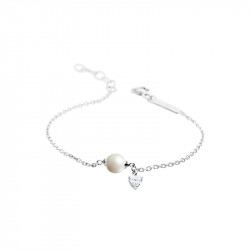Elsa Lee Paris sterling silver chain bracelet with a 8mm white pearl, one Cubic Zirconia 20cm diameter