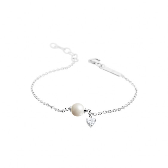 Bracelet en argent, perle blanche et brillant