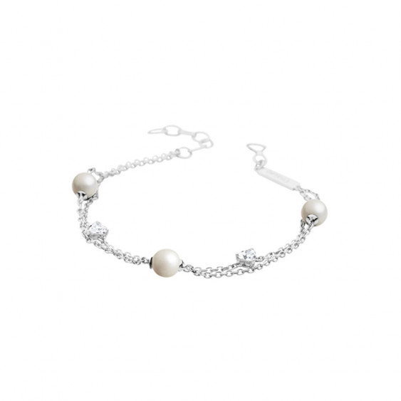 Bracelet en argent, trois perles blanches et deux oxydes de Zirconium