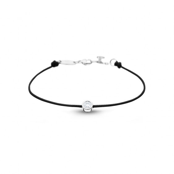 Bracelet Clear Spirit Elsa Lee Paris, oxyde de Zirconium serti clos sur cordon ciré noir