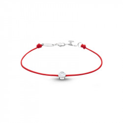 Clear Spirit bracelet from Elsa Lee Paris: one close set Cubic Zirconia on a red cotton waxed lace