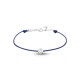 Clear Spirit bracelet from Elsa Lee Paris: one close set Cubic Zirconia on a blue cotton waxed lace