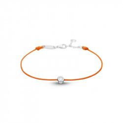 Clear Spirit bracelet from Elsa Lee Paris: one close set Cubic Zirconia 0,2ct on a orange cotton waxed lace