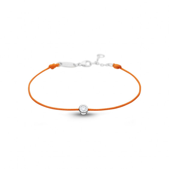 Bracelet Clear Spirit Elsa Lee Paris, oxyde de Zirconium serti clos sur cordon ciré orange