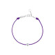 Clear Spirit bracelet from Elsa Lee Paris: one close set Cubic Zirconia 0,2ct on a purple cotton waxed lace