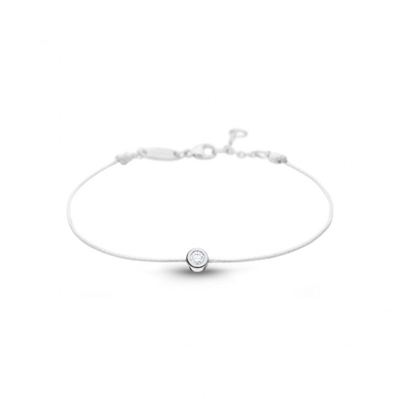 Bracelet Clear Spirit Elsa Lee Paris, oxyde de Zirconium serti clos sur cordon ciré blanc