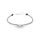 Elsa Lee Paris Clear Spirit bracelet, with close set Cubic Zirconia on black cotton waxed lace and silver chain