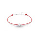 Bracelet Clear Spirit Elsa Lee Paris, oxyde de Zirconium serti clos sur cordon ciré rouge et chaîne en argent 