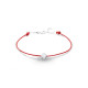 Elsa Lee Paris Clear Spirit bracelet, with close set Cubic Zirconia on red cotton waxed lace and silver chain