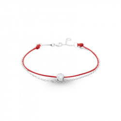 Elsa Lee Paris Clear Spirit bracelet, with close set Cubic Zirconia on red cotton waxed lace and silver chain