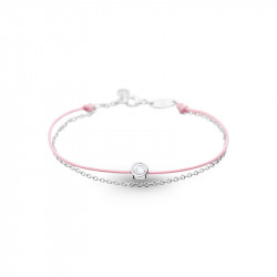 Bracelet Clear Spirit Elsa Lee Paris, oxyde de Zirconium serti clos sur cordon ciré rose et chaîne en argent 