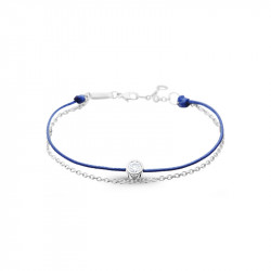 Bracelet Clear Spirit Elsa Lee Paris, oxyde de Zirconium serti clos sur cordon ciré bleu et chaîne en argent 