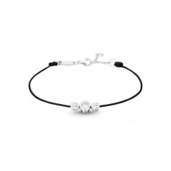 Black cord bracelet with 3 close set cubics zirconia silver by Elsa Lee