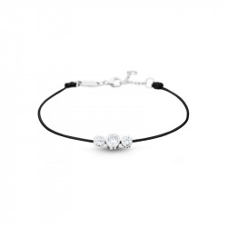 Bracelet cordon noir et 3 pierres en sertis clos en argent par Elsa Lee Paris 