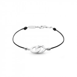 Bracelet Clear Spirit Elsa Lee Paris, motif entrelacé en argent avec 5 oxydes de Zirconium, cordon ciré noir 