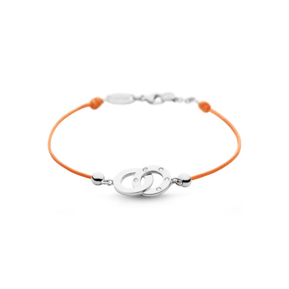 Bracelet Clear Spirit Elsa Lee Paris, motif entrelacé en argent avec 5 oxydes de Zirconium, cordon ciré orange 