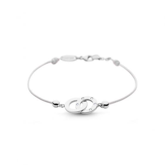 Bracelet Clear Spirit Elsa Lee Paris, motif entrelacé en argent avec 5 oxydes de Zirconium, cordon ciré blanc