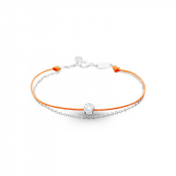 Elsa Lee Paris Clear Spirit bracelet, with close set Cubic Zirconia on an orange cotton waxed lace and silver chain