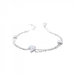Elsa Lee Paris sterling silver 2 chains bracelet, with 3 heart shaped Cubic Zirconia