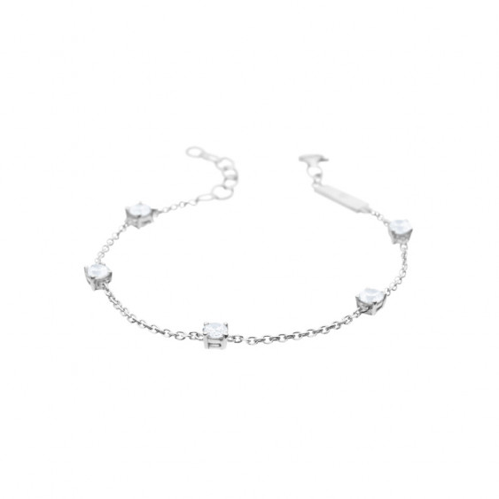 Bracelet Elsa Lee Paris, collection Tradition, chaîne en argent et 5 oxydes de Zirconium blancs