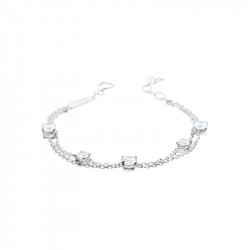 Bracelet double chaîne en argent et 5 oxydes de Zirconium blancs