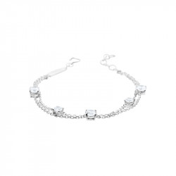 Elsa Lee Paris sterling silver 2 chains bracelet, with 5 princess cut clear Cubic Zirconia