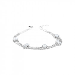 Elsa Lee Paris sterling silver 3 chains bracelet, with 7 princess cut clear Cubic Zirconia