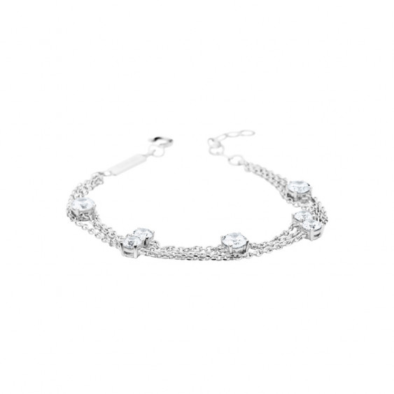 Bracelet Elsa Lee Paris, collection Tradition, chaîne en argent trois tours et 5 oxydes de Zirconium blancs