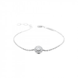 Bracelet Elsa Lee Paris, collection Tradition, chaîne en argent, pendant motif cercles avec oxydes de Zirconium sertis clos