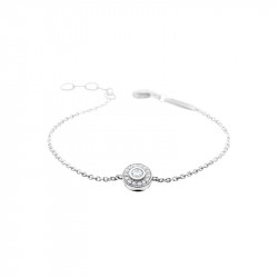 Elsa Lee Paris fine 925 sterling silver bracelet with one diamond cut Cubic Zirconia centerpiece surrounded by clear Cubic Zirco